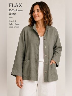 Flax Deep Sage Green Linen Utility Jacket